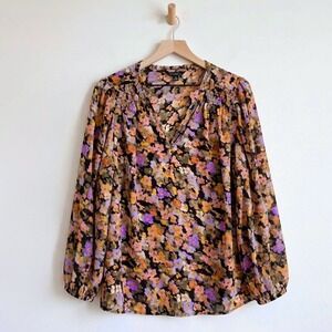 Zac & Rachel Woman 3X Floral Blouse Split V-Neck 3/4 Balloon Sleeve Multicolor